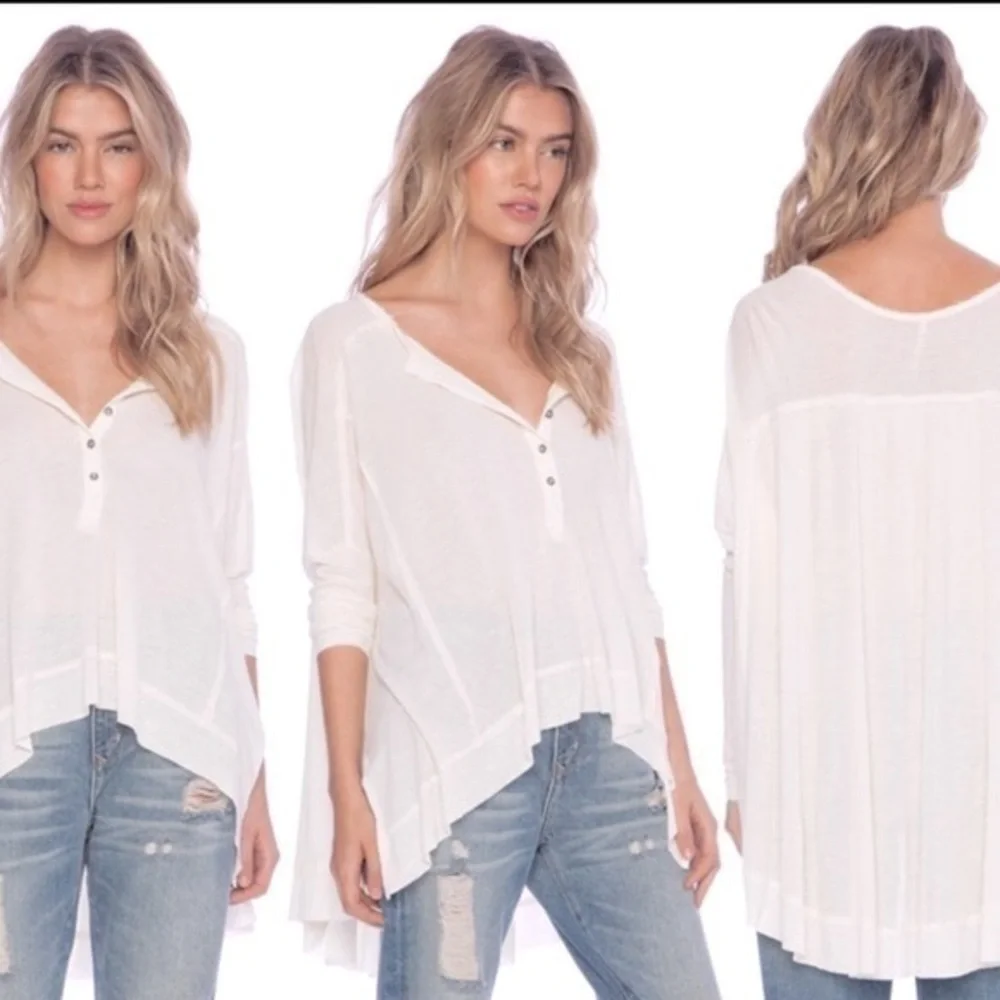 FREE PEOPLE High low oversized tunic thermal top Benedict Canyon Henley in Cream
